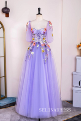 A-line Lavender Floral Long Prom Dresses Charming Evening Gowns SEW0851-P|Selinadress