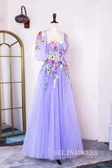 A-line Lavender Floral Long Prom Dresses Charming Evening Gowns SEW0851-P|Selinadress