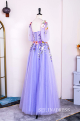 A-line Lavender Floral Long Prom Dresses Charming Evening Gowns SEW0851-P|Selinadress