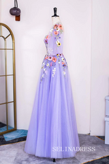 A-line Lavender Floral Long Prom Dresses Charming Evening Gowns SEW0851-P|Selinadress