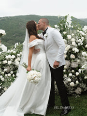 A-line Off-the-shoulder Satin Wedding Dresses Cheap Bridal Gown SEA058|Selinadress