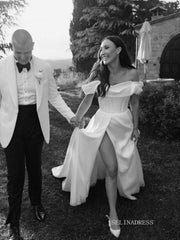 A-line Off-the-shoulder Satin Wedding Dresses Cheap Bridal Gown SEA058|Selinadress