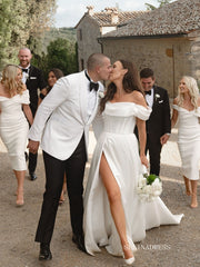 A-line Off-the-shoulder Satin Wedding Dresses Cheap Bridal Gown SEA058|Selinadress