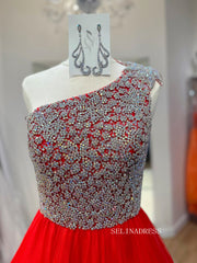 A-line One Shoulder Beaded Long Prom Dress Evening Dress SEW1127|Selinadress