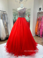 A-line One Shoulder Beaded Long Prom Dress Evening Dress SEW1127|Selinadress