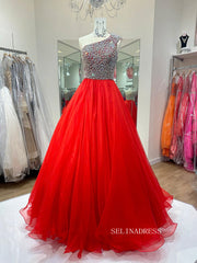 A-line One Shoulder Beaded Long Prom Dress Evening Dress SEW1127|Selinadress