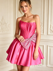 A-line Pink Sweetheart Satin Homecoming Dress With Bow TTL004