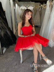 A-Line Princess Strapless Tulle Ruffles Short/Mini Homecoming Dresses #EWR166|Selinadress