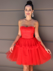 A-Line Princess Strapless Tulle Ruffles Short/Mini Homecoming Dresses #EWR166|Selinadress