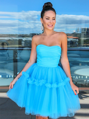 A-Line Princess Strapless Tulle Ruffles Short/Mini Homecoming Dresses #EWR166|Selinadress