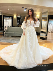 A-line Puff Sleeve Lace Wedding Dress Bridal Gowns lps006|Selinadress