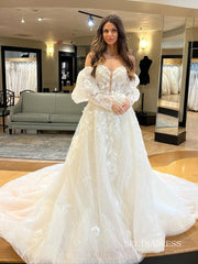 A-line Puff Sleeve Lace Wedding Dress Bridal Gowns lps006|Selinadress