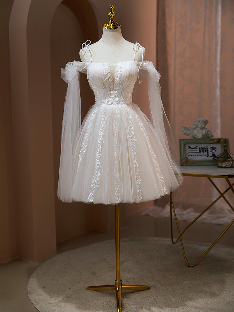 A-line Spaghetti Straps Beaded Homecoming Dress Short Graduation Dress Unique Formal Dress KTS014|Selinadress