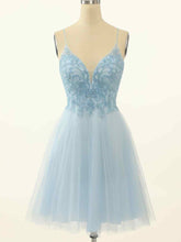 A-line Spaghetti Straps Beaded Short Prom Dress Light Sky Blue Homecoming Dress kts076|Selinadress
