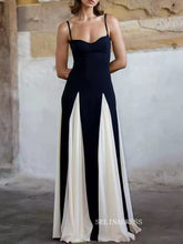 A-line Spaghetti Straps Black Long Prom Dress Elegant Formal Dresses #ANN009|Selinadress