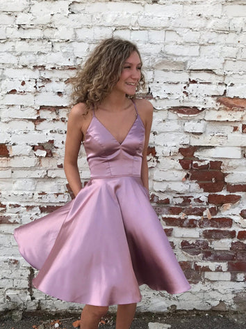 A-line Spaghetti Straps Cheap Short Prom Dress Lilac Homecoming Dress kts099|Selinadress