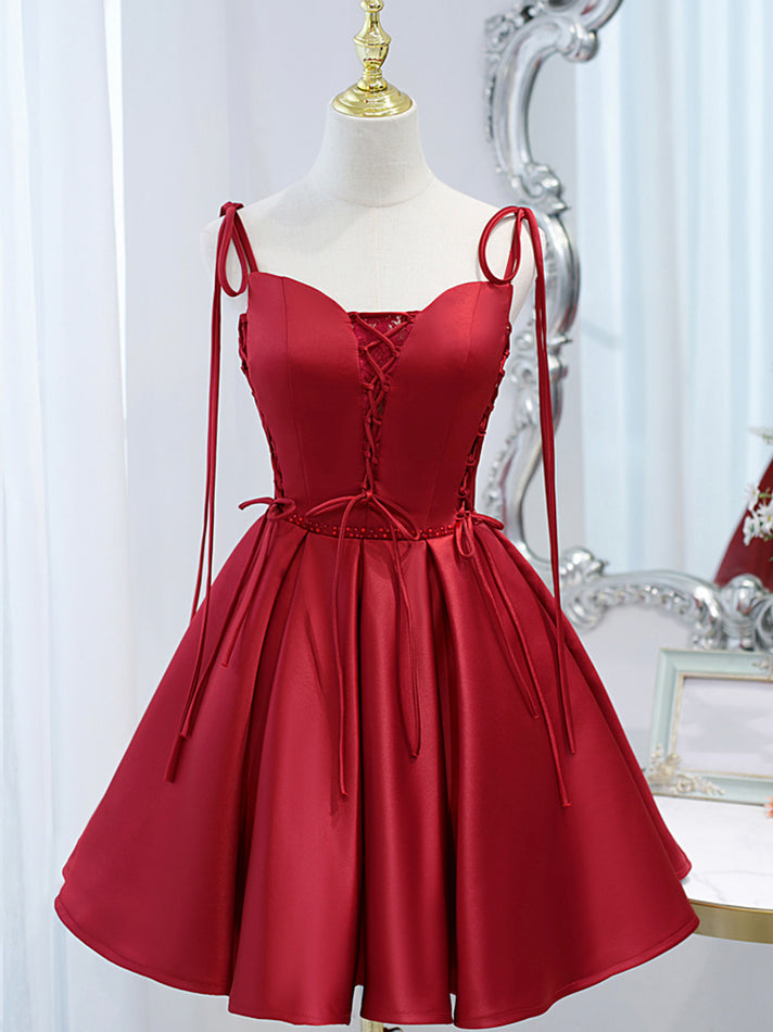 A-line Spaghetti Straps Cheap Short Prom Dress Red Homecoming Dress kts101|Selinadress