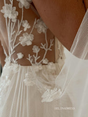 A-line Spaghetti Straps Country Wedding Dresses Applique Bridal Gown SEA062|Selinadress