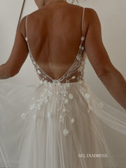 A-line Spaghetti Straps Country Wedding Dresses Applique Bridal Gown SEA062|Selinadress