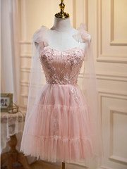 A-line Spaghetti Straps Pink Short Prom Dress Juniors Homecoming Dresses KTS001|Selinadress