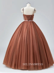 A-Line Spaghetti Straps Prom Dresses Ruffle Princess Ball Gown Formal Dresses TKL2100|Selinadress