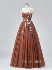 A-Line Spaghetti Straps Prom Dresses Ruffle Princess Ball Gown Formal Dresses TKL2100|Selinadress