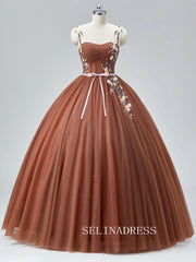 A-Line Spaghetti Straps Prom Dresses Ruffle Princess Ball Gown Formal Dresses TKL2100|Selinadress