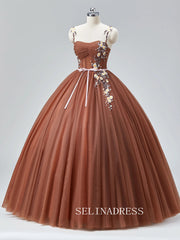 A-Line Spaghetti Straps Prom Dresses Ruffle Princess Ball Gown Formal Dresses TKL2100|Selinadress