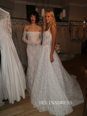 A-line Spaghetti Straps Rustic Lace Wedding Dresses White Bridal Gowns SEA136|Selinadress