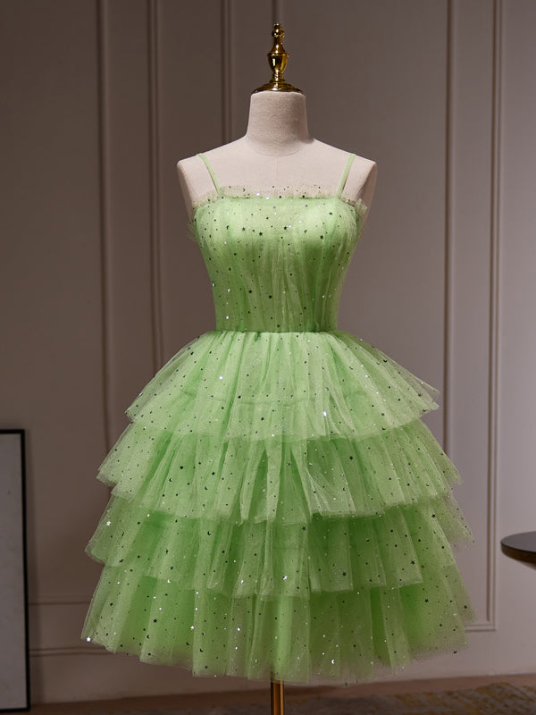 A-line Spaghetti Straps Sage Homecoming Dress Shiny Short Graduation Dress KTS011|Selinadress