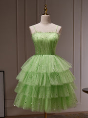 A-line Spaghetti Straps Sage Homecoming Dress Shiny Short Graduation Dress KTS011|Selinadress