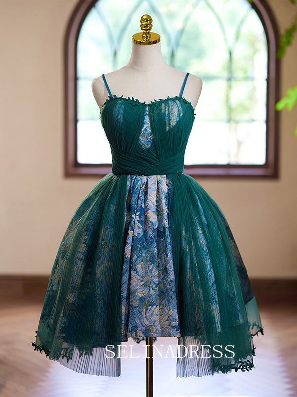 A-Line Spaghetti Straps Tulle Homecoming Dress Green Cocktail Dresses #GRK037|Selinadress