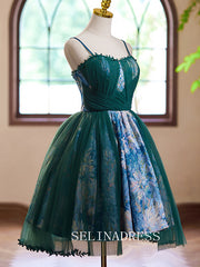 A-Line Spaghetti Straps Tulle Homecoming Dress Green Cocktail Dresses #GRK037|Selinadress