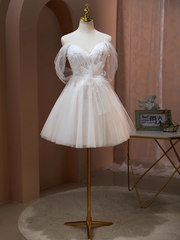 A-line Spaghetti Straps Unique White Short Prom Dress Juniors Cute Homecoming Dresses kts011|Selinadress