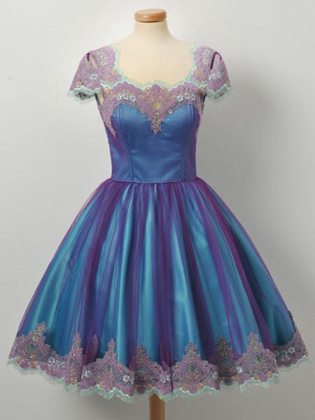 A-line Square Blue Short Prom Dress Lace Vintage Homecoming Dress kts085|Selinadress