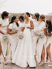 A-line Square Neck Satin Wedding Dresses Cheap Bridal Dresses EWR908|Selinadress