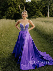 A-line Strapless Beaded Long Prom Dress Regency Formal Dress SQW034|Selinadress
