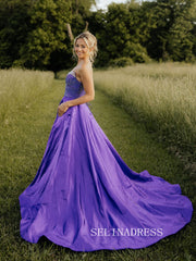 A-line Strapless Beaded Long Prom Dress Regency Formal Dress SQW034|Selinadress