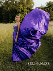 A-line Strapless Beaded Long Prom Dress Regency Formal Dress SQW034|Selinadress