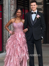 A-line Strapless Beaded Long Prom Dress With Ruffles Evening Dress ABB008|Selinadress