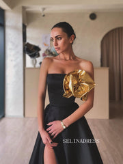 A-line Strapless Black Long Prom Dress With Slit SEW1122|Selinadress