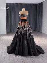A-line Strapless Black Luxury Prom Dress Beaded Quincess Evening Gowns 241040|Selinadress
