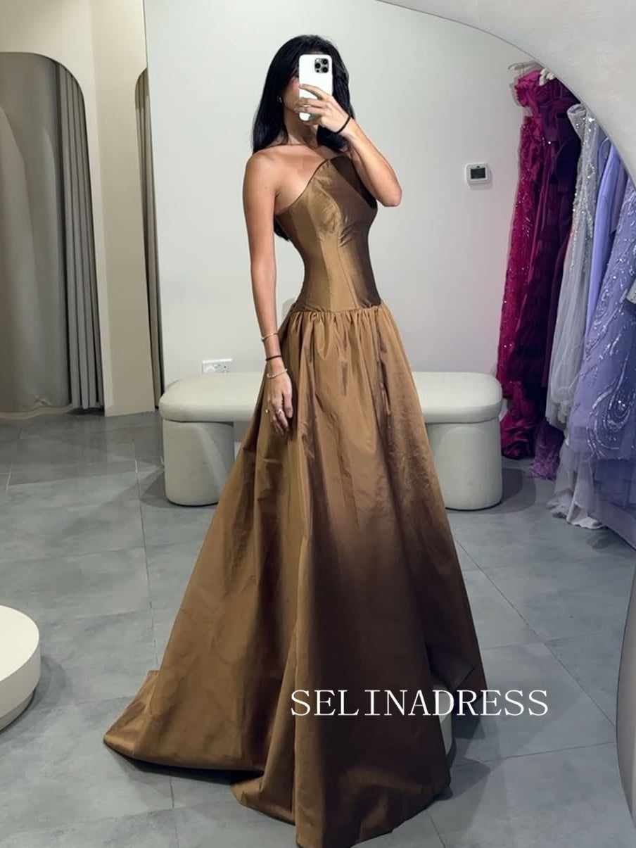 A-line Strapless Brown Long Prom Dress Formal Dress ann307|Selinadress