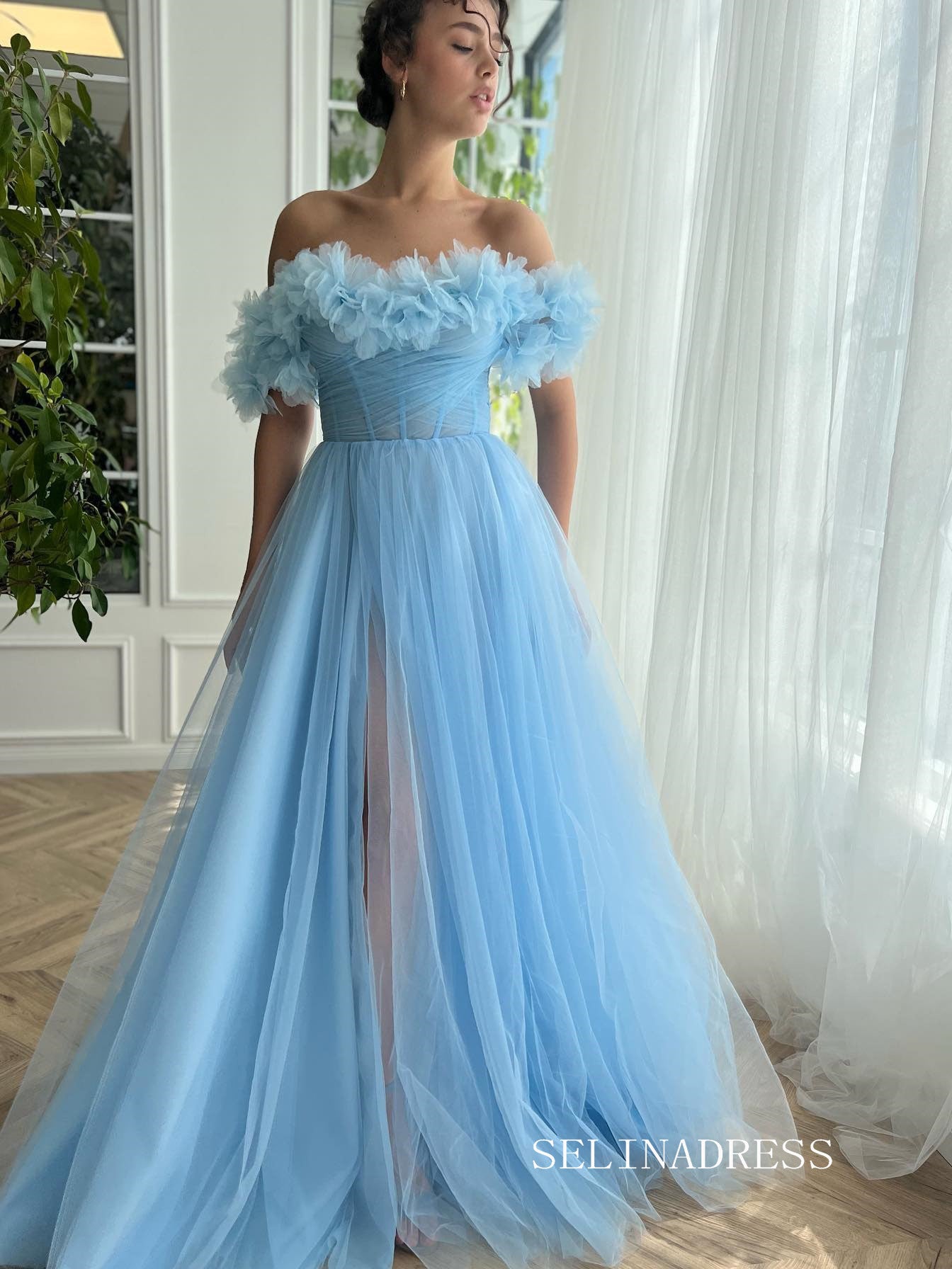 A-line Strapless Gorgeous Prom Dress Light Sky Blue Long Evening Dresses SEA033|Selinadress