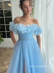 A-line Strapless Gorgeous Prom Dress Light Sky Blue Long Evening Dresses SEA033|Selinadress