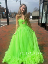 A-line Strapless Green Long Prom Dress Tulle Evening Dress ABB017|Selinadress