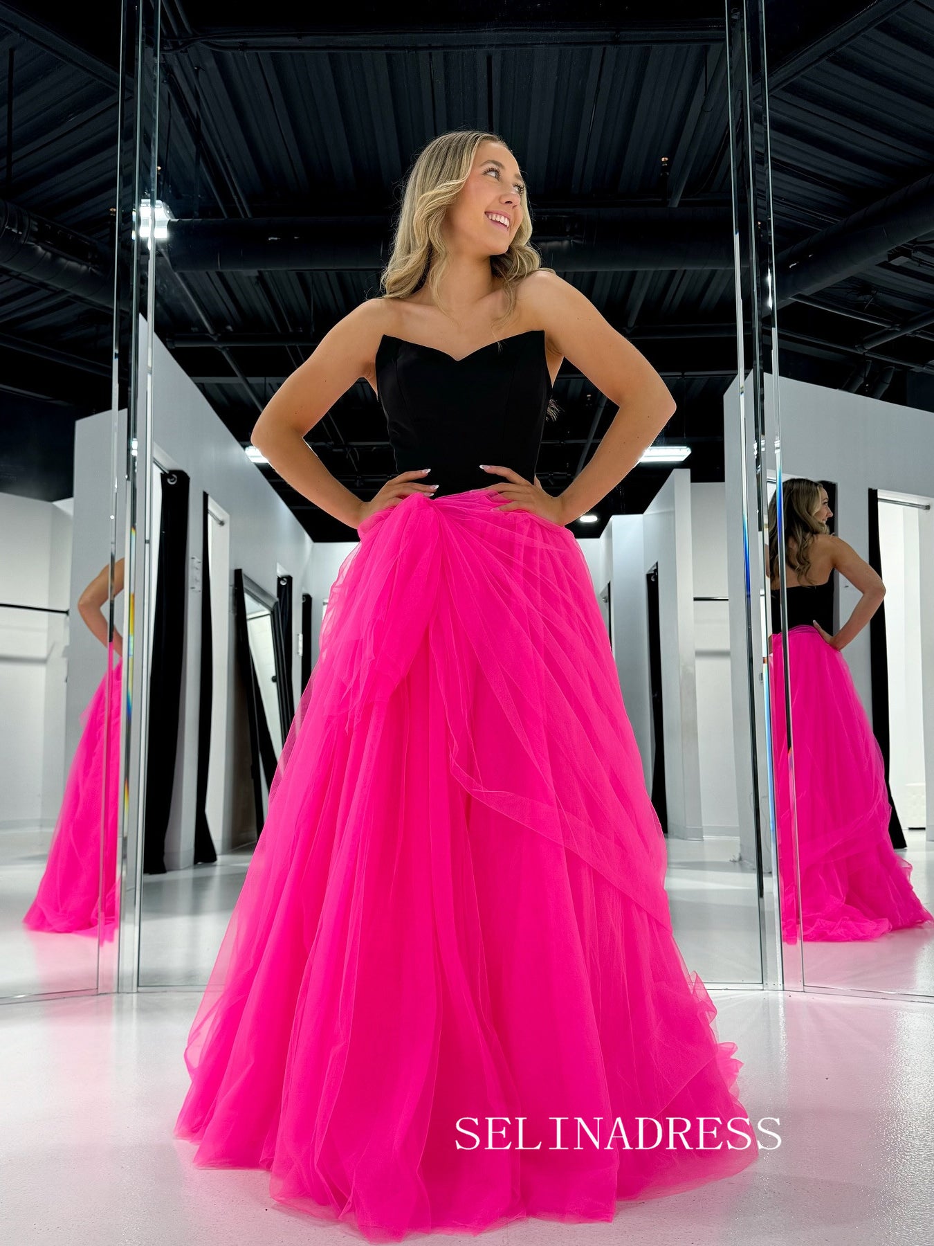 A-line Strapless Hot Pink Tulle Long Prom Dress Cheap Evening Dress SE SELINADRESS A-line Strapless Hot Pink Tulle Long Prom Dress Cheap Evening Dress SE SELINADRESS