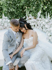 A-line Strapless Lace Flower Wedding Dresses Gorgeous White Bridal Gown EVW002|Selinadress