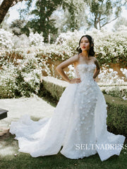 A-line Strapless Lace Flower Wedding Dresses Gorgeous White Bridal Gown EVW002|Selinadress