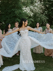 A-line Strapless Lace Flower Wedding Dresses Gorgeous White Bridal Gown EVW002|Selinadress